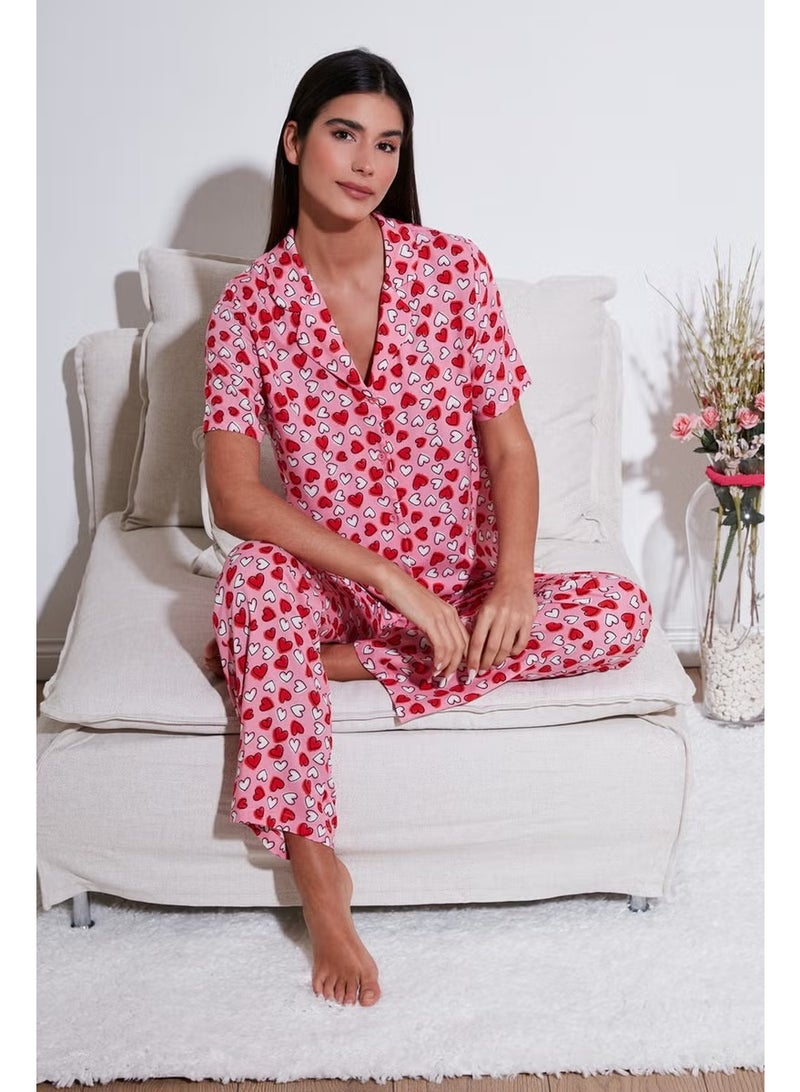Lela Comfortable Cut Wide Leg Mono Collar Short Sleeve Pajama Set Women's Pajama Set 6110290 - Image 1